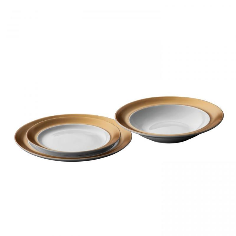 Keramika BergHOFF BergHOFF sada 3 kusů talířů bílá se zlatým okrajem - GEM