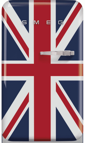 Lednice s mrazícím boxem 50´s Retro Style, levá, Union Jack, 105 + 17 l