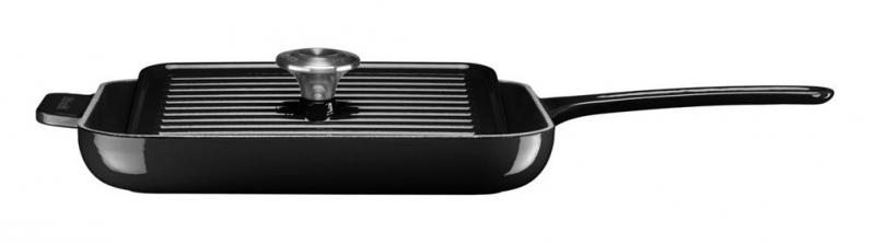 Litina KitchenAid Litinová pánev s poklicí gril & panini 24 cm, černá